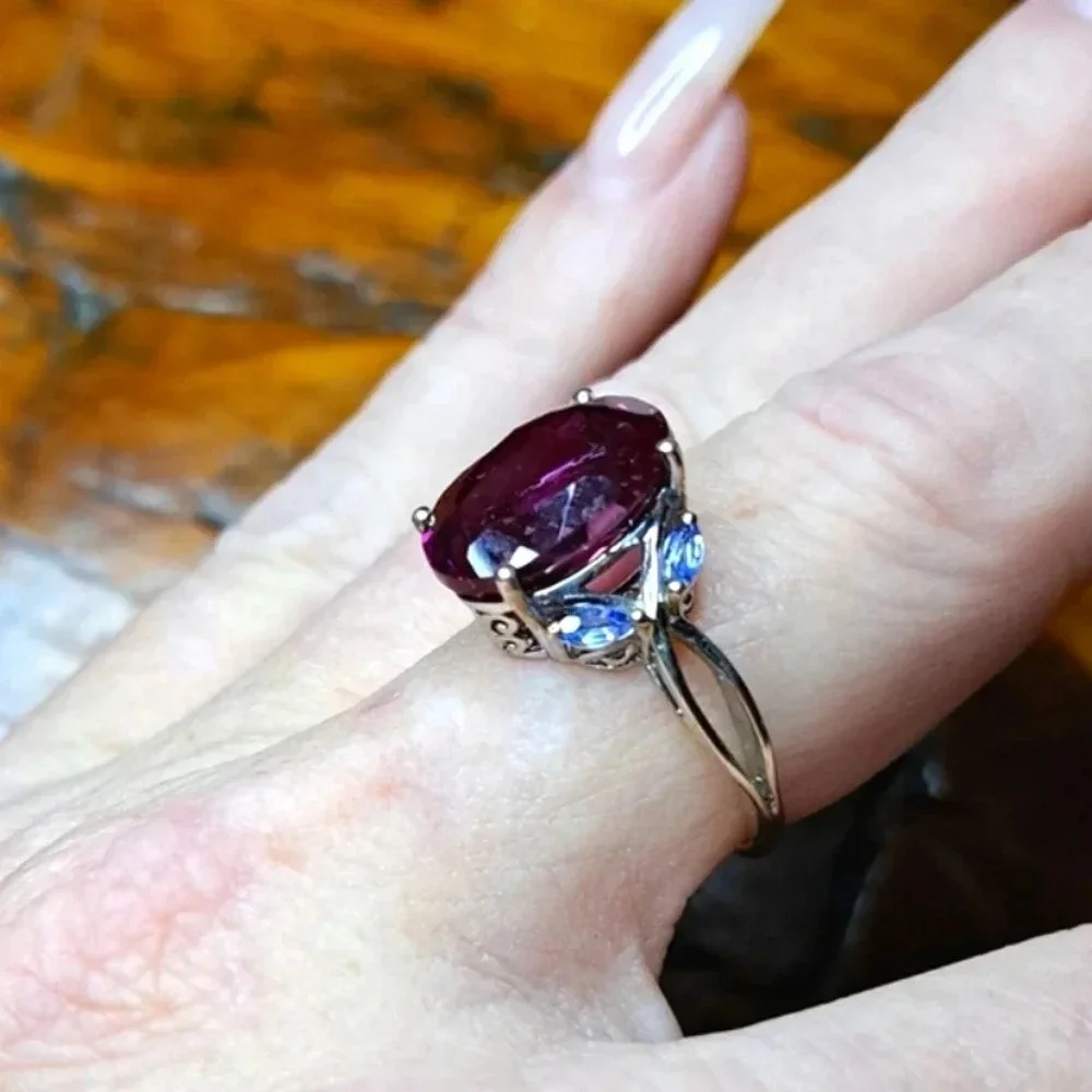 Color Change Sapphire & Natural Tanzanite Ring In 925 Sterling Silver - Picture 4 of 8